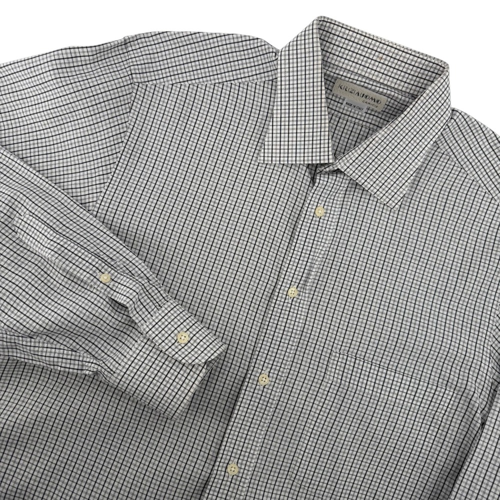 Krizia Uomo Men's L Plaid Dress Shirt Classic Cotton Made in Italy Luxury Preppy